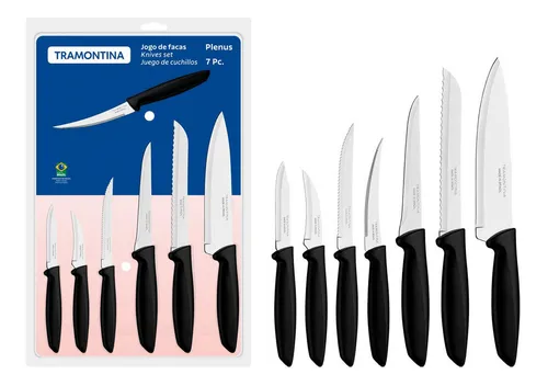 Jogo De Facas Tramontina Plenus Em Aço Inox 7 Peças Cor Preto Cas...