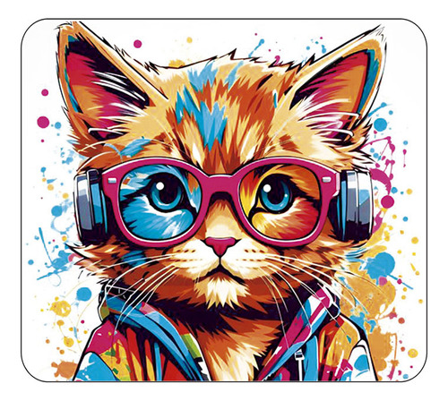 Mouse Pad Gatos Gatito Colores Anteojos Musica Regalo 1445