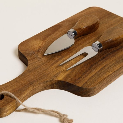 Set Tabla De Madera Con Utensilios 28.5x14 Cm Acacia Marrón