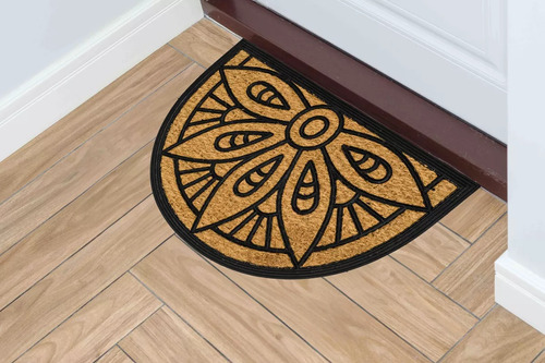 Felpudo Coco Y Goma Antideslizante 59x40 Media Luna X 2 Unid 59 Cm 40 Cm Liso Marrón Claro