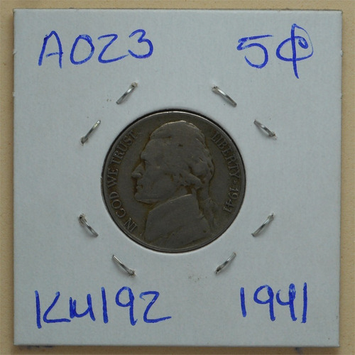 Moneda Usa 5 Centavos Jefferson Nickel 1941 Ceca D A023