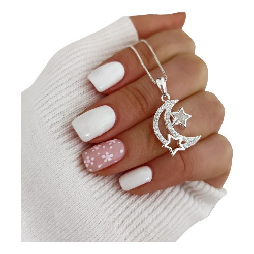 Dije Luna Y Estrella Con Cadena Plata 925