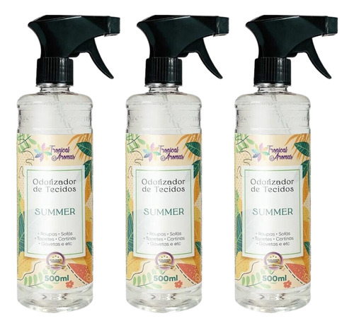 Kit 3 Odorizadores De Tecido E Roupas 500ml Aroma Tropical