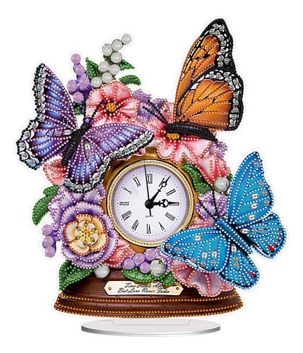 Reloj Acrílico Flor Butterfly Y3b Con Pintura De Diamantes