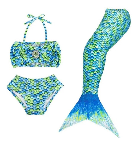 Bnineteenteam 3pcs niñas Traje de baño de Sirena Cola Bikini Traje de baño para Nadar Traje de baño Conjunto de Bikini para 2-10Y Azul Claro 