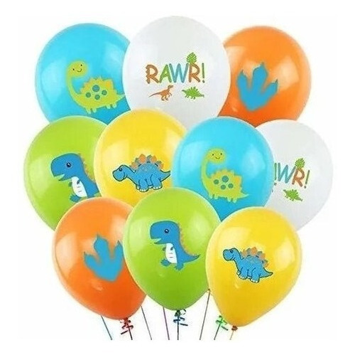 Globos De Latex R12 Dinosaurios X 10 Und