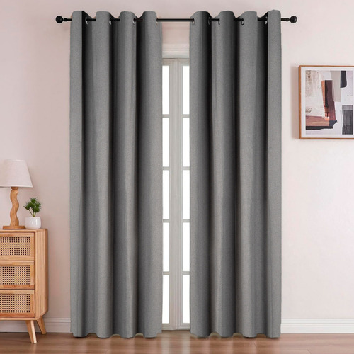 Cortina 100% Blackout 213x132 Engomada X2 Rosewood Tipo Lino Color Gris Medio