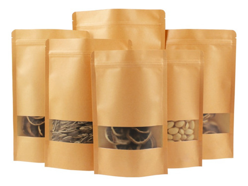 50 Bolsas De Papel Kraft 20x30+5 Cms, Resellables