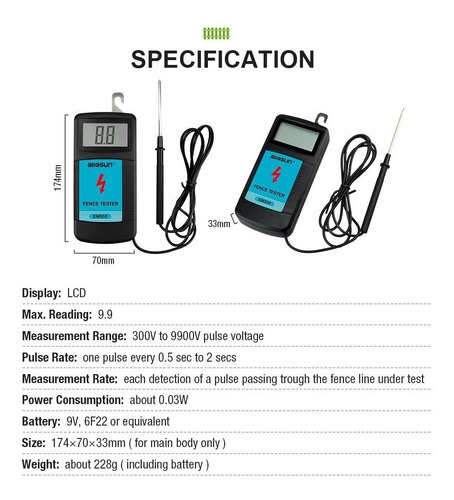 Tester Para Cercas Electricas 300 A 9900 Voltios