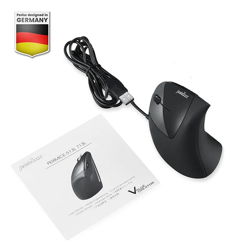 Mouse Zurdo Ergonómico Usb Perixx 513 1600 Dpi 6 Botones