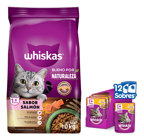 Whiskas Combo Alimento Bueno Por Naturaleza 10kg +sobres 12u