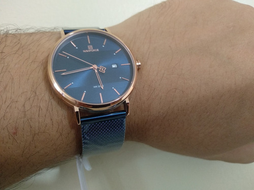 Relógio De Pulso Naviforce Azul Pulseira Aço
