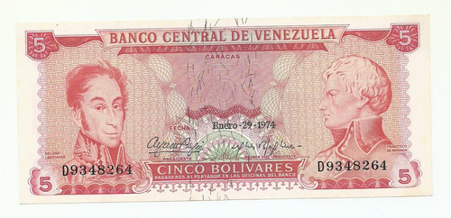 Billetes Bs. 5 D7 Enero 29 1974 Xf