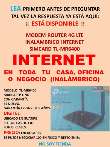 Modem Router 4g Lte Inalambrico Internet Simcard Tl-mr6400