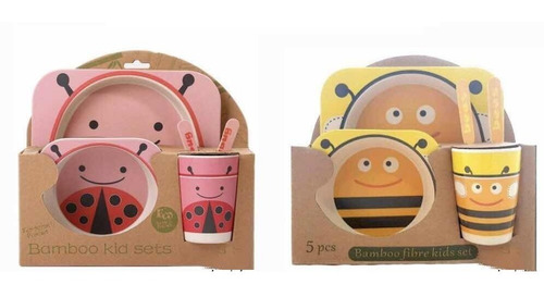 Vajilla Infantil Bebes Plato Bowl Vaso Y Cubiertos Bambú Eco