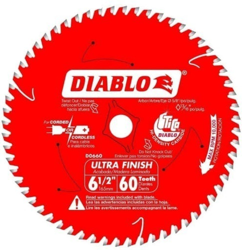 Disco Sierra Circular 6 1/2'  Diablo 60d Corte Ultra Fino 