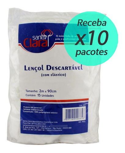 Lençol Descartável Maca Santa Clara Elástico 150un (10 Pcts)
