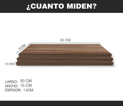 Imagen 5 de 9 de Set De 3 Repisas Flotantes Minimalistas Madera 30x15 Cm