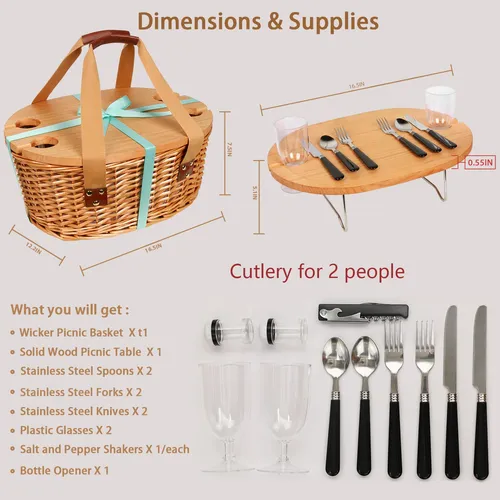 Picnic Perfecto Para 2 Personas Con Cesta Y Mesa Plegable.