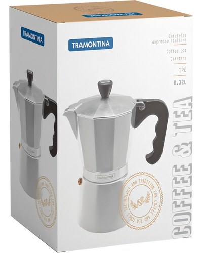 Cafetera espresso italiana Tramontina Coffee & Tea de 320 ml, color acero inoxidable