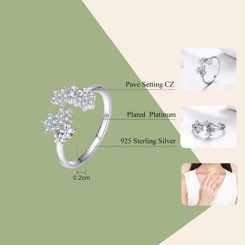 Anillo De Plata S925 Diseño Gypsophila Ajustable