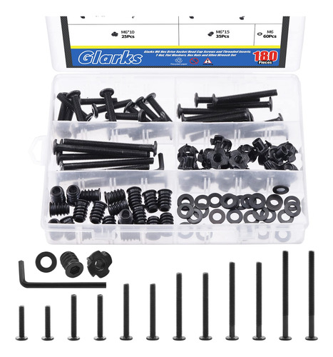 Glarks 181 Tornillos De Cuna Negros M6x30/40/50/60/70/3.150