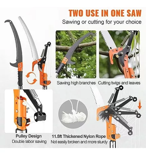 Podadora telescópica de poste para árboles/arbustos y podadora de largo  alcance de 9 pies extensible, alcanza hasta 15 pies con brazos