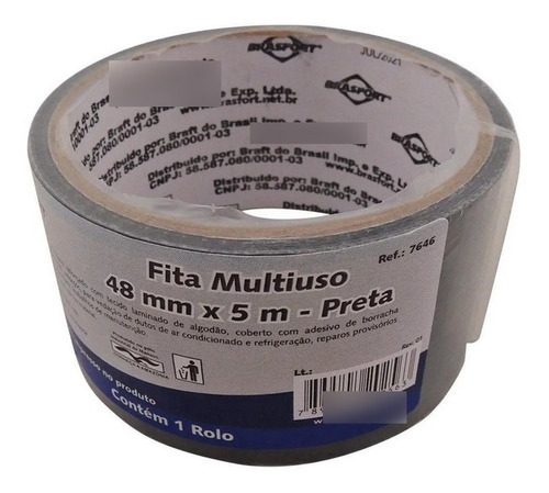 Fita Silver Tape Multiuso 48mm X 5m Preta 7646 Brasfort