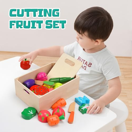 Comida De Madera Para Niños Jgo Cocina De 32 Pzas Para Corta