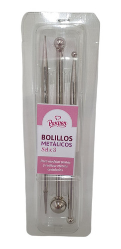 Set X 3 Bolillos Metalicos Para Modelar Pasta Marca Parpen