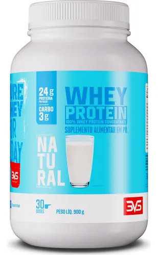 100% Whey Protein Concentrado 900g Sabor: Natural – Proteína 100% Pura – 3vs Nutrition