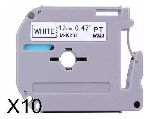 Kit 10 Fita Compatível Com Brother Mk231 T 12mm Pt 80 70 90 Cor Branco