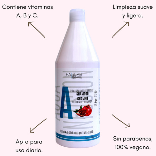 Shampoo Hairlab Hidratante Granada Uso Frecuente1200mlsalerm
