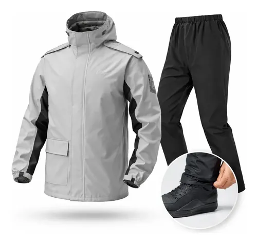 Kit Capa De Chuva Caiça Impermeável Capuz Motoqueiro Motoboy Cinza M