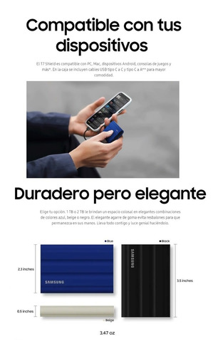 Imagen 3 de 8 de Disco Duro Ssd Externo Samsung T7 Shield 1tb Portable Usb-c