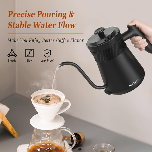 Hervidor Eléctrico De Cuello De Cisne 5 Ajustes Acero Inoxid Negro