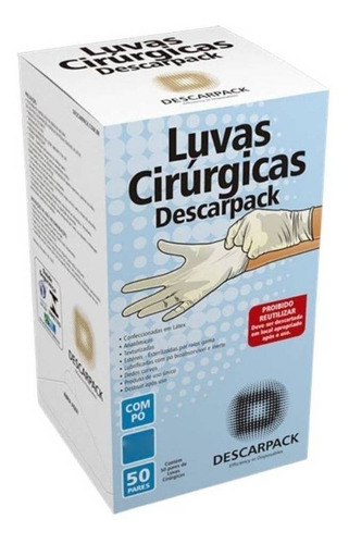 Imagem 1 de 3 de Luvas descartáveis estéreis antiderrapantes Descarpack Cirúrgica cor branco tamanho  7.5 de látex com pó x 100 unidades 