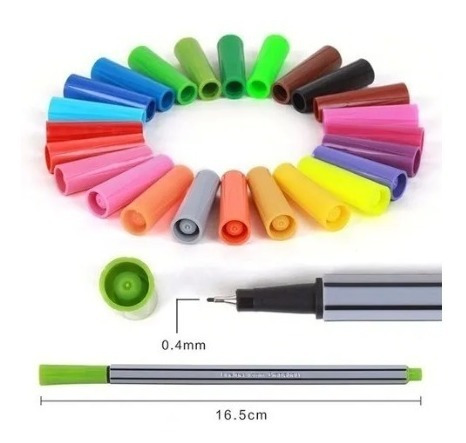 12 Caneta Colorida Ponta Fina 0.4 Cores - Marker