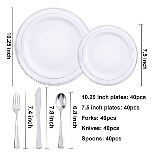 Platos Desechables Plateados Con Cubiertos 200 Piezas