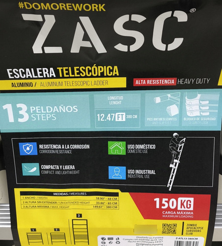 Escalera Telescópica 3.8 Metros Aluminio Extensible Plegable