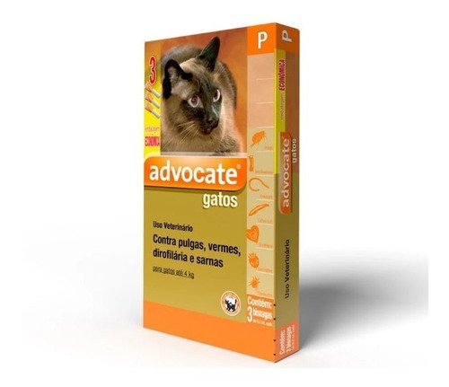 Combo Advocate Para Gatos 0,4ml Até 4kg Com 3 Pipetas 