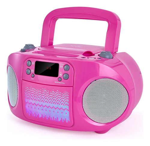 Gc09 Kids Boombox: Reproductor De Cd De Carga Superior, Conectividad Bluetooth, Conectividad Aux Sin Esfuerzo, Usb, Radio Y Mp3, Función De Canto (micrófono No Incluido), Rosa