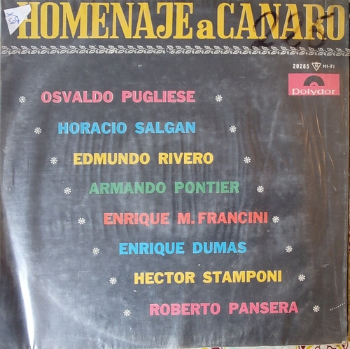 Vinilo Lp De Tango Homenaje A Canaro (xx507 (Usado)