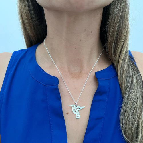 Imagen 7 de 10 de Collar De Colibrí De Plata 925 Con Flores Agálea Mujer 45 Cm