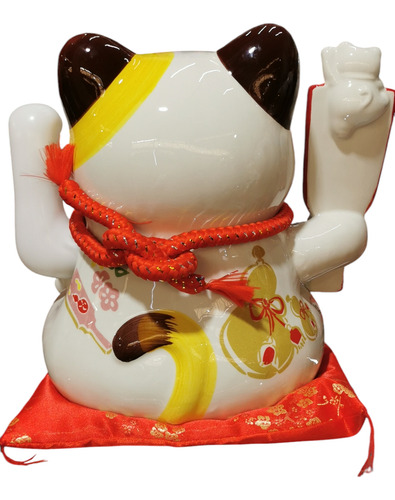 Gato De La Suerte Y Abundancia Maneki Neko Cerámica Blanco