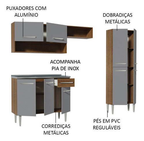 Cocina integral madesa emilly 2.29m con mesón de acero