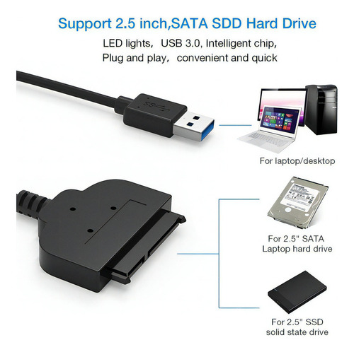 Usb 3,0 A Sata Cable 22 Pin 2 5 2,5 Pulgadas Hdd Disco Duro Color Negro