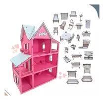 Comprar Casa Casita Muñecas Poly Desarmada Pintada Rosada 30 Muebles