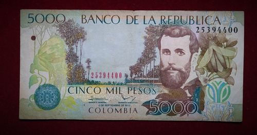 Billete 5000 Pesos Colombia 2013 Pick 452 P.2 Asunción Silva