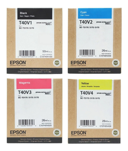 4 Tintas Epson T40v1 T40v2 T40v3 T40v4 Sc-t2170 T3170 5170